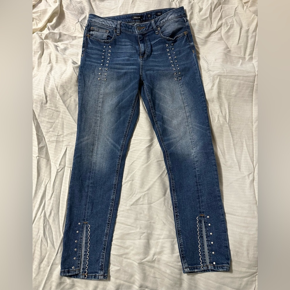 Miss Me Blue Skinny Jeans with Studded Detail